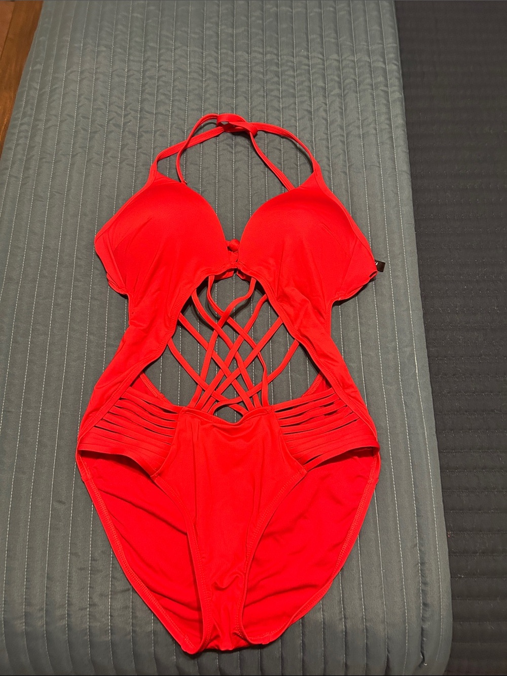 Kenneth Cole Red Strappy Cutout One-Piece Swimsuit